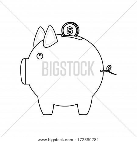 monochrome contour with money box in shape of pig vector illustration