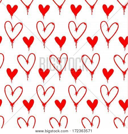 Red Spray Paint Hearts Seamless pattern on white background