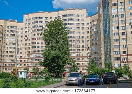 Moscow, Russia - May 28. 2016. Residential brick house in a Zelenograd, Russia