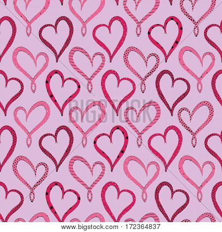 Valentine's Day Violet Hearts seamless pattern on pink background.