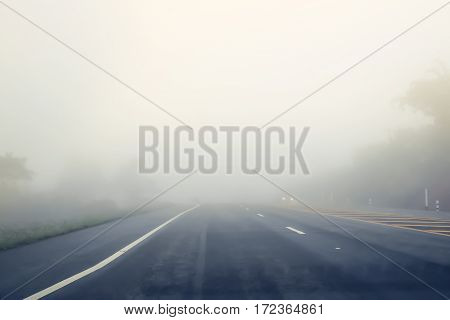Thai road in the fog. Blurred De-focused soft focus.