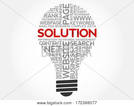 SOLUTION bulb word cloud collage business concept background