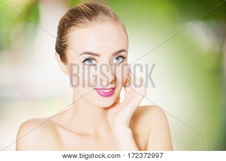 beauty woman face with surgery marks for graphic design