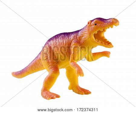plastic dinosaur toy isolated on white background.
