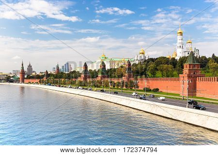 Kremlyovskaya embankment in Moscow on sunny day