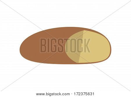 Loaf of bread vector in flat style design. Cake or bun with sliced part for baking concepts, bakery logotypes, food and healthy nutrition illustrating. Isolated on white background.