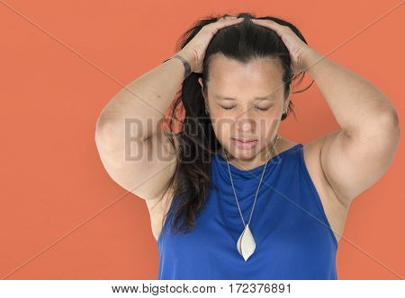 Woman hold and push her hiar