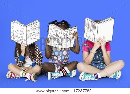 Little Children Reading Story Books