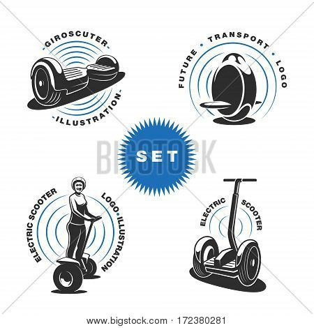 Electric scooter emblems on white background. Layered. Text is on the separate layer.
