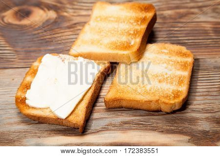 Breakfast, Toast And Coffee On A Wooden Background