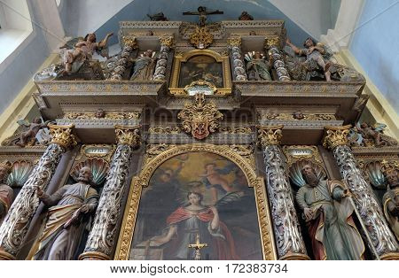 KRAPINA, CROATIA - APRIL 21: Main altar in the church of Saint Catherine of Alexandria in Krapina, Croatia on April 21, 2016.