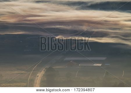 The view point at Phu Lang Ka Payao Province Thailand Can see the road among the meadow mist.