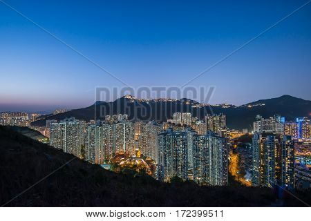 Aberdeen Typhoon Shelters View At Yuk Kwai Shan (mount Johnston) In Sunset Time