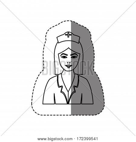 monochrome contour sticker with half body of nurse vector illustration