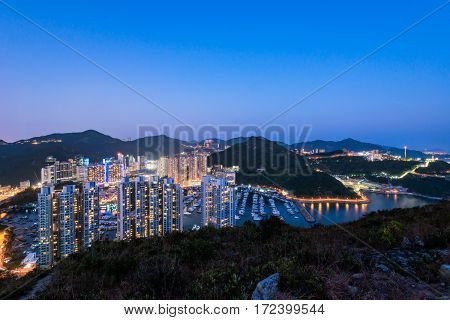 Aberdeen Typhoon Shelters View At Yuk Kwai Shan (mount Johnston) In Sunset Time