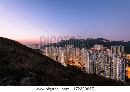 Aberdeen Typhoon Shelters View At Yuk Kwai Shan (mount Johnston) In Sunset Time