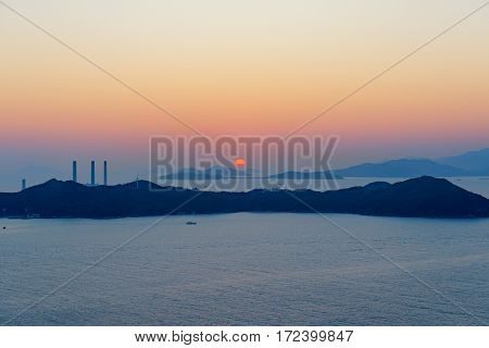 Aberdeen Typhoon Shelters View At Yuk Kwai Shan (mount Johnston) In Sunset Time