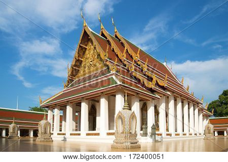 Building vihan buddhist temple of Wat Saket (Golden mount temple). Bangkok, Thailand