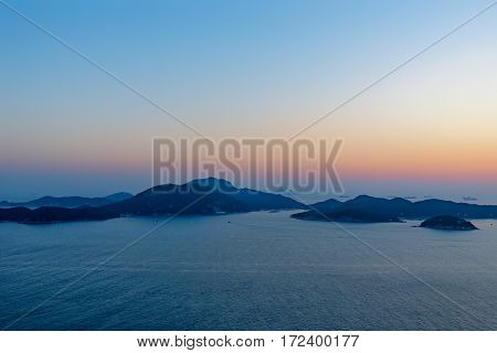 Aberdeen Typhoon Shelters View At Yuk Kwai Shan (mount Johnston) In Sunset Time
