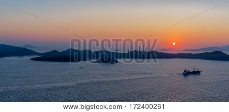 Aberdeen Typhoon Shelters View At Yuk Kwai Shan (mount Johnston) In Sunset Time