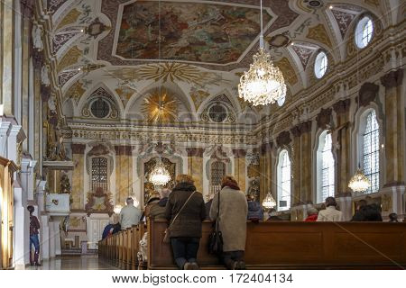 MUNICH, GERMANY - OCTOBER 31, 2015: The Buergersaalkirche (Citizen's Hall Church) is a historical building in the inner city of Munich and is the prayer and meeting room of the Marian Men Congregation 