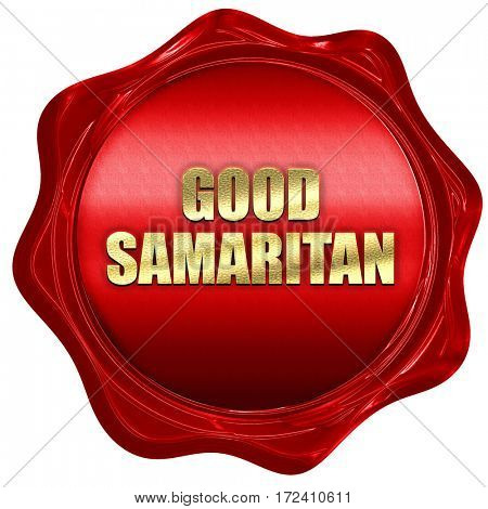 good samaritan, 3D rendering, red wax stamp with text