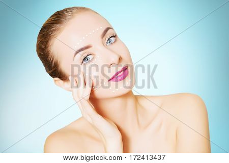 renovating skin concpet. woman face portrait with lifting marks