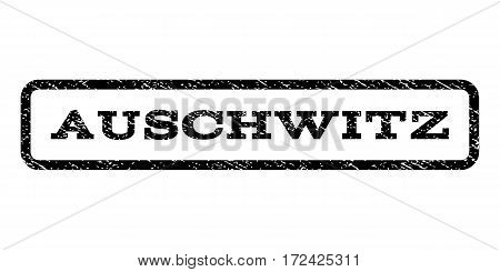 Auschwitz watermark stamp. Text caption inside rounded rectangle with grunge design style. Rubber seal stamp with dirty texture. Vector black ink imprint on a white background.