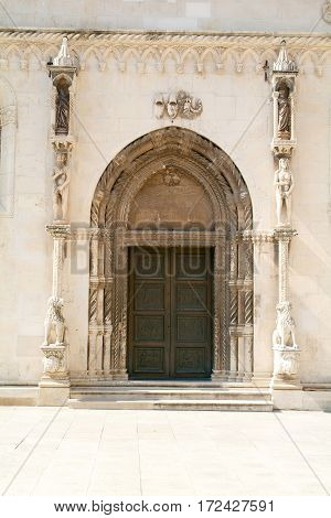 Door of Cathedral of St. Jamers in Sibenik Croatia
