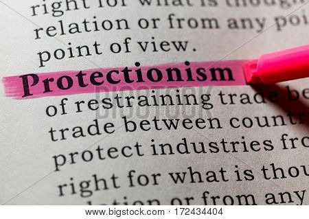 Fake Dictionary Dictionary definition of the word Protectionism. including key descriptive words.