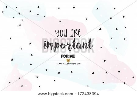 Handwritten text for valentines day on white with abstract painting and golden heart in middle