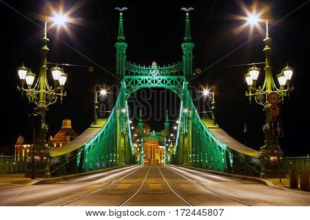 Eastern Side Of Freedom Bridge Connecting Buda And Pest Across Dunabe River In Budapest, Hungary
