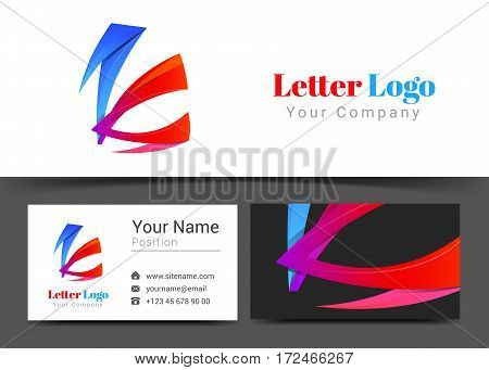 Abstract Letter K Corporate Logo and Business Card Sign Template. Creative Design with Colorful Logotype Visual Identity Composition Made of Multicolored Element. Vector Illustration.