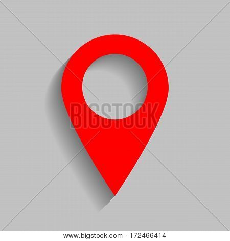 Mark pointer sign. Vector. Red icon with soft shadow on gray background.