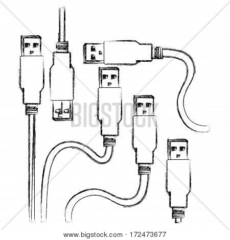 blurred silhouette set collection usb connectors vector illustration