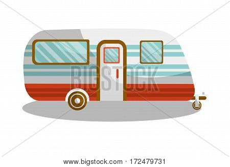 Camper trail of camper bus of van. Vector isolated flat icon of motorhome car or vehicle for holiday trip or travel caravanette coach