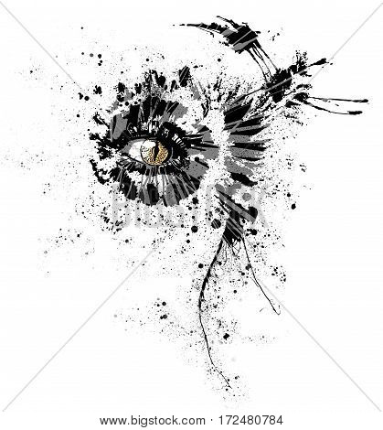 The all seeing cat eye with particle and abstruct shape