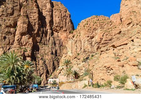 Tinghir Morocco - Jan 05 2017: Todgha Gorge is canyon in Atlas Mountains near Tinerhir city