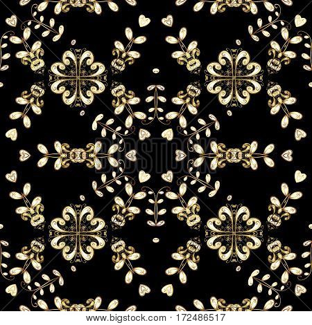 Seamless Abstract Background. Vector Illustration. Oriental Vector Classic Black And Golden Pattern.