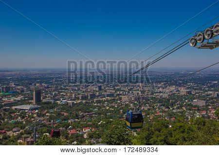 Almaty City View From Koktobe Hill And Cabin Of Cable Car, Kazakhstan