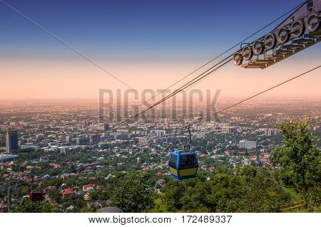 Almaty City View From Koktobe Hill And Cabin Of Cable Car, Kazakhstan