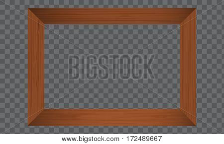 Wood Photo frame. Realistic wooden border on a transparent background. Flat Vector illustration.