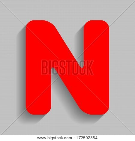 Letter N sign design template element. Vector. Red icon with soft shadow on gray background.