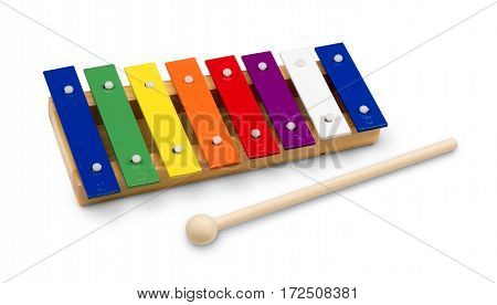Rainbow Colored Wooden Xylophone Isolated on White Background