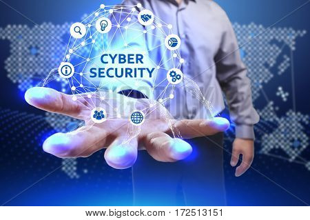 Business, Technology, Internet And Network Concept. Young Businessman Shows The Word On The Virtual