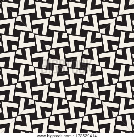Geometric Ornament With Striped Rhombuses. Vector Seamless Monochrome Pattern
