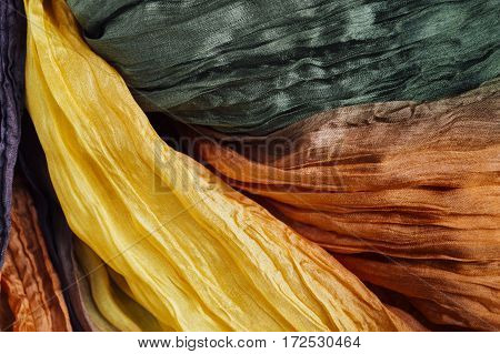 colored green crinkled crumpled silk fabric textured