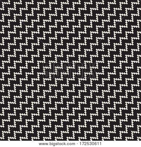 Halftone Edgy Lines Mosaic Endless Stylish Texture. Vector Seamless Black And White Pattern