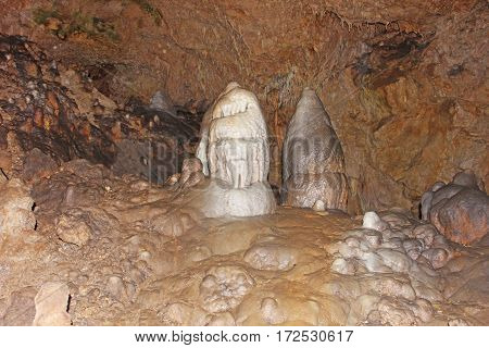 beautifull stalactites in cave located in Serbia