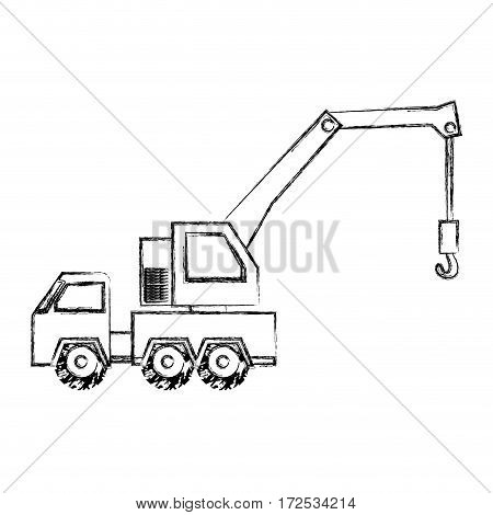 monochrome contour hand drawing of tow truck vehicle transport vector illustration